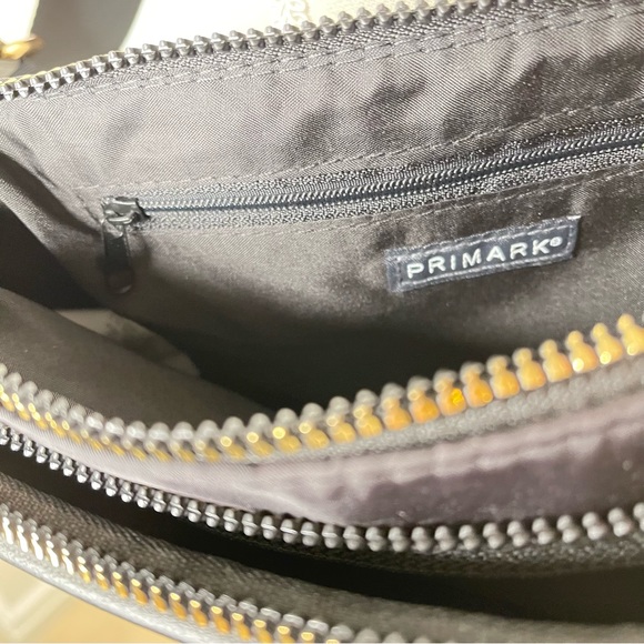 Convertible Crossbody Shoulder Black Nylon Fabric Small Zip Bag Gold Adjustable - Picture 12 of 16